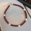 Baroque Freshwater Pearl & Red Agate Beaded Choker Necklace