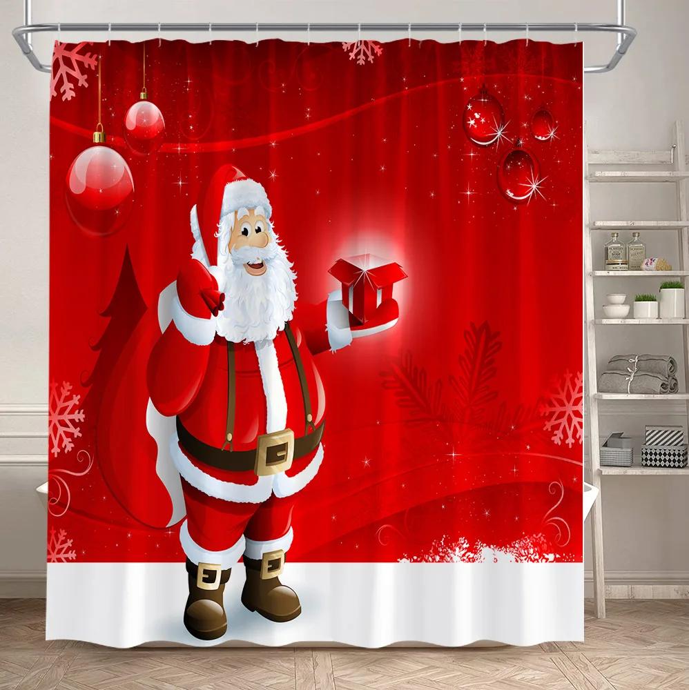Funny Snowman Shower Curtain Set Xmas Ball Silver Pine Branches Gift Christmas Home Bathroom Decor Rug Bath Mat Toilet Lid Cover