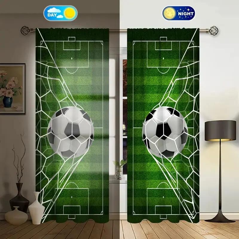 Set Of 2 Football Patterned Printed Curtains Window Decorations Home Room Curtain Made Polyester