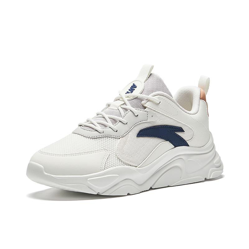 Anta Life Series Simple Comfortable Shock Absorbing Non-Slip Low-Top Casual Shoes Men Sneaker White Blue 112438892S-2