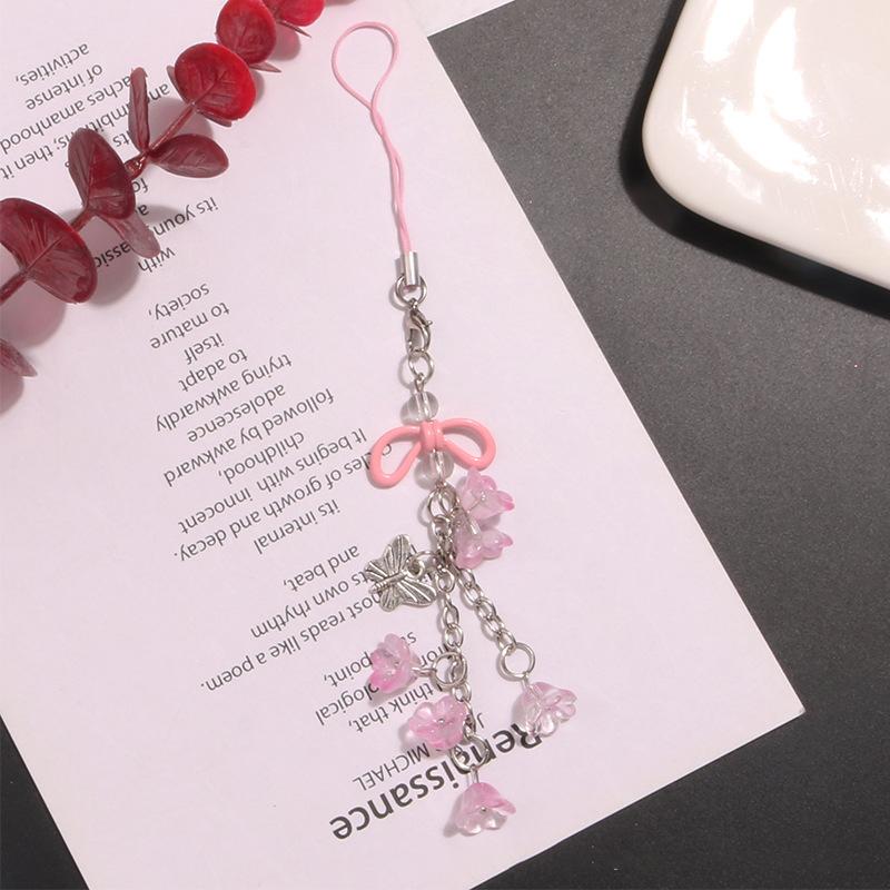 Cute Acrylic Hollow Out Bowknot Flower Phone Charm Accessories For Women Girls Handmade Butterfly Pendant Jewelry Keychain