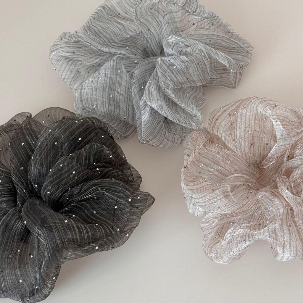 Elegant Rhinestone Star Striped Gauze Hair Tie for Women