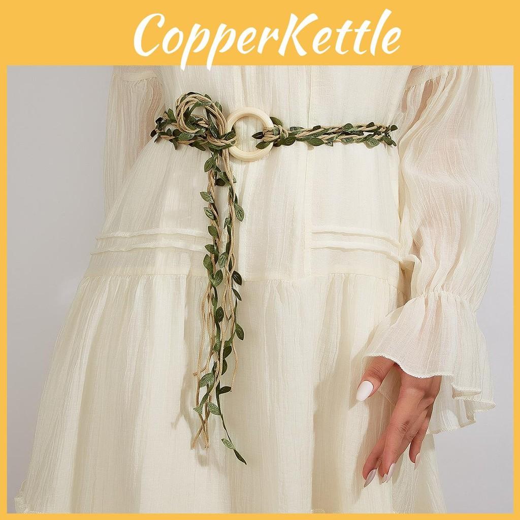 Circular Wooden Creative Buckle Decoration Leaf Branch Design Women Weaving Belt