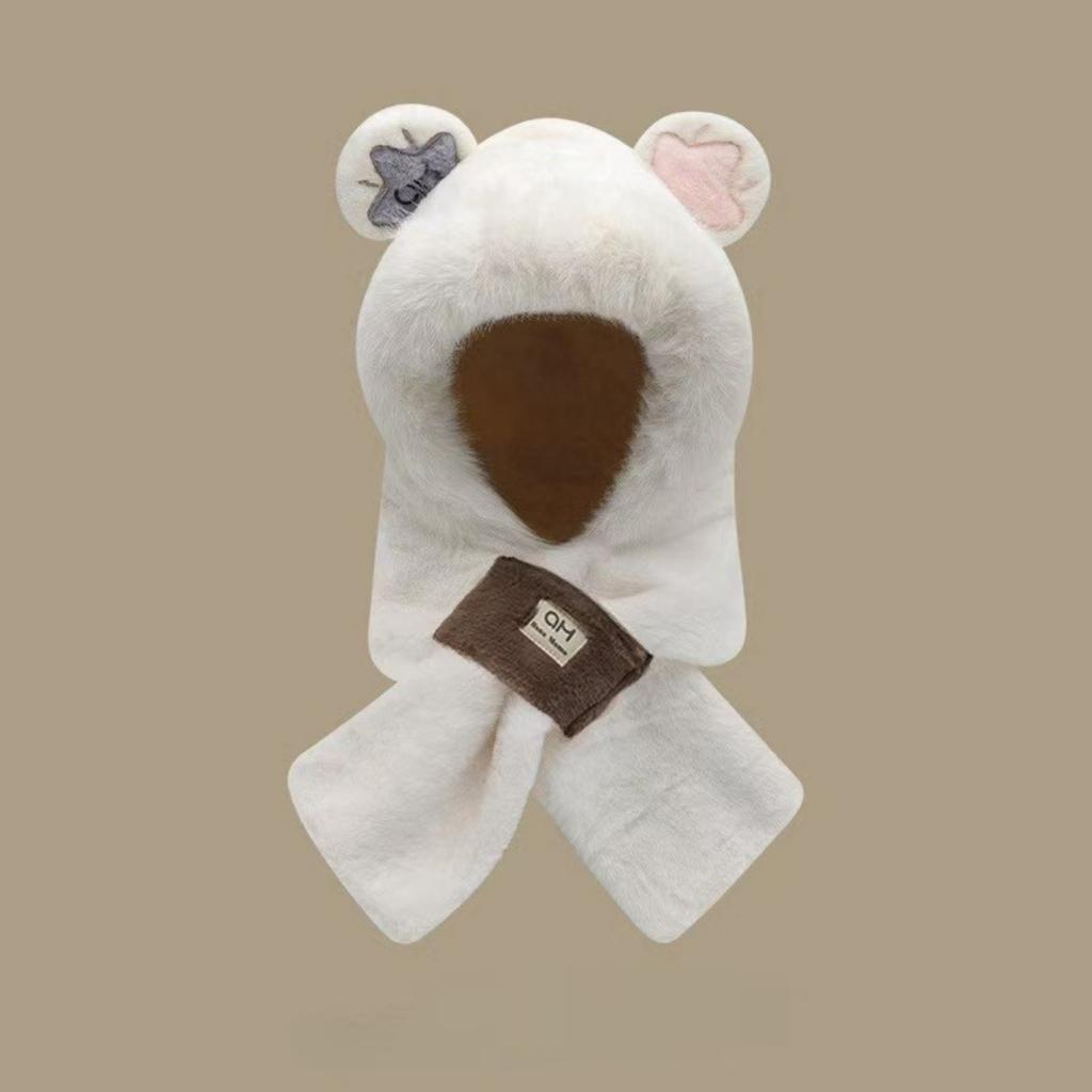 

Шапка, Шарф, Женская, Плюшевая шапка, Теплая шапка, Утепленная, Антифриз, Ветрозащитная, Шарф с капюшоном белый