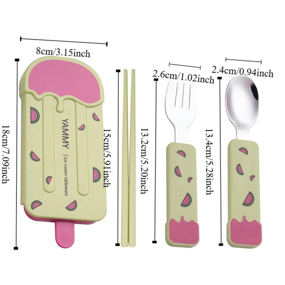 Cartoon Pattern Ice Cream Cutlery Set Reusable Kids Chopsticks Fork Spoon Set Office