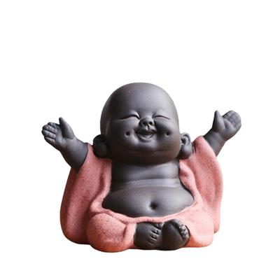 Temiry Buddha Ceramics Statue, Cute Buddha Statue, Red, 9cm Wide X 6cm Deep X 6.8cm High