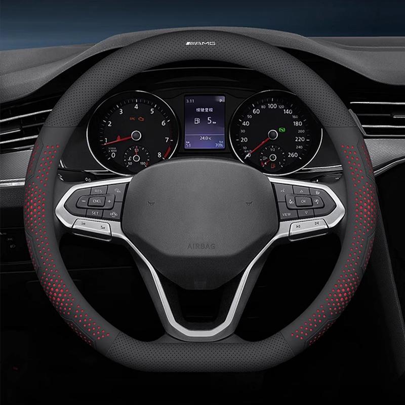 OZQU2 Car Leather Steering Wheel Cover Anti-slip Accessories For Mercedes Benz AMG W203 W205 W206 W140 W169 GLK GLC W176 W124 W126 GLE