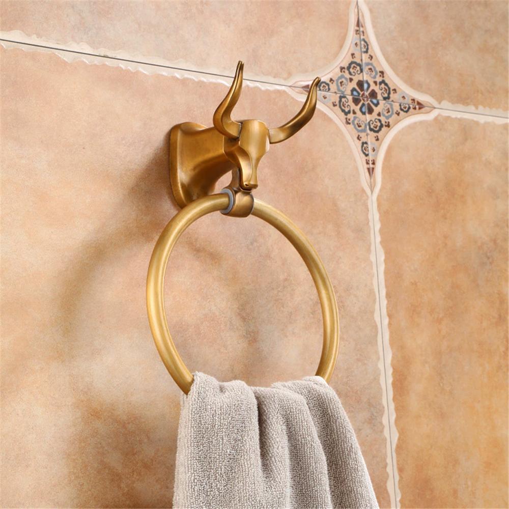 Tuqiu Antique Cow Towel Hanger Wall Mounted Black Towel Rack Bathroom Towel Ring Aluminum Towel Bar Rail White Towel Holder