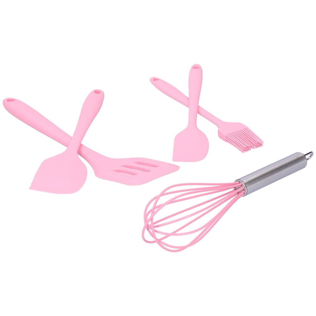Cooking Spatula Set Silicone Baking Scraper Heat Resistant Kitchen Utensil(Pink )