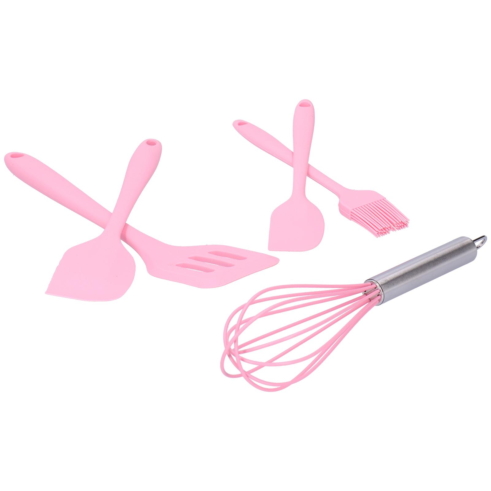Cooking Spatula Set Silicone Baking Scraper Heat Resistant   Kitchen Utensil(Pink )