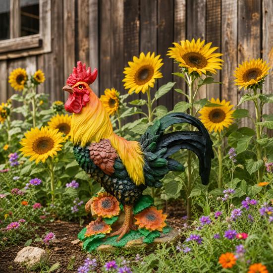 Chicken Figurine, Lifelike Resin Hen Rooster Garden Statue, Standing Farm Animal Sculpture for Yard, Lawn Garden, Outdoor Decor