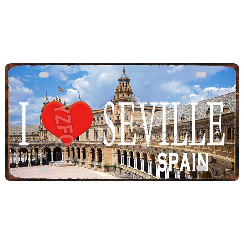 Spain Seville Barcelona Travel Souvenir LIsence Metal Signs Plaque Decorative Wall Art Shop Club Bar Home Decor 30X15CM DC-1054A