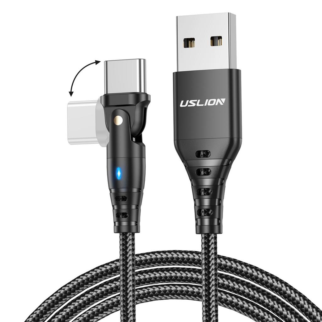 USLION US0189 1m USB A To Type C Cable 180 Degree Rotating Angled Head 3A Charging Data Cord
