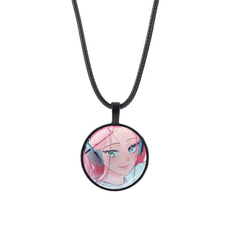Alien Stage Anime Pendant Necklace with Time Gem on Black Rope Chain