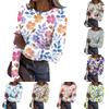 Women's Casual Ribbed Long Sleeve Top Floral Print Crew Neck Stretchy Slim Fit Lightweight Shirt for Everyday Wear