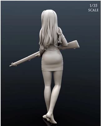Barefoot Maiden Determining Her Next Target with a Heavy Rifle Unpainted Resin Assembly Kit Figure Plastic Model Doll Garage Kit 1/35