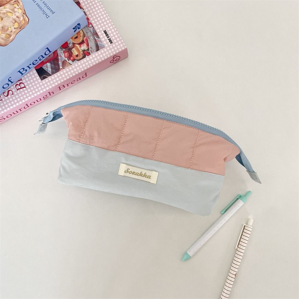 Colorblock Cute Makeup Bag Zipper Pencil Case Casual Stationery Bag Student