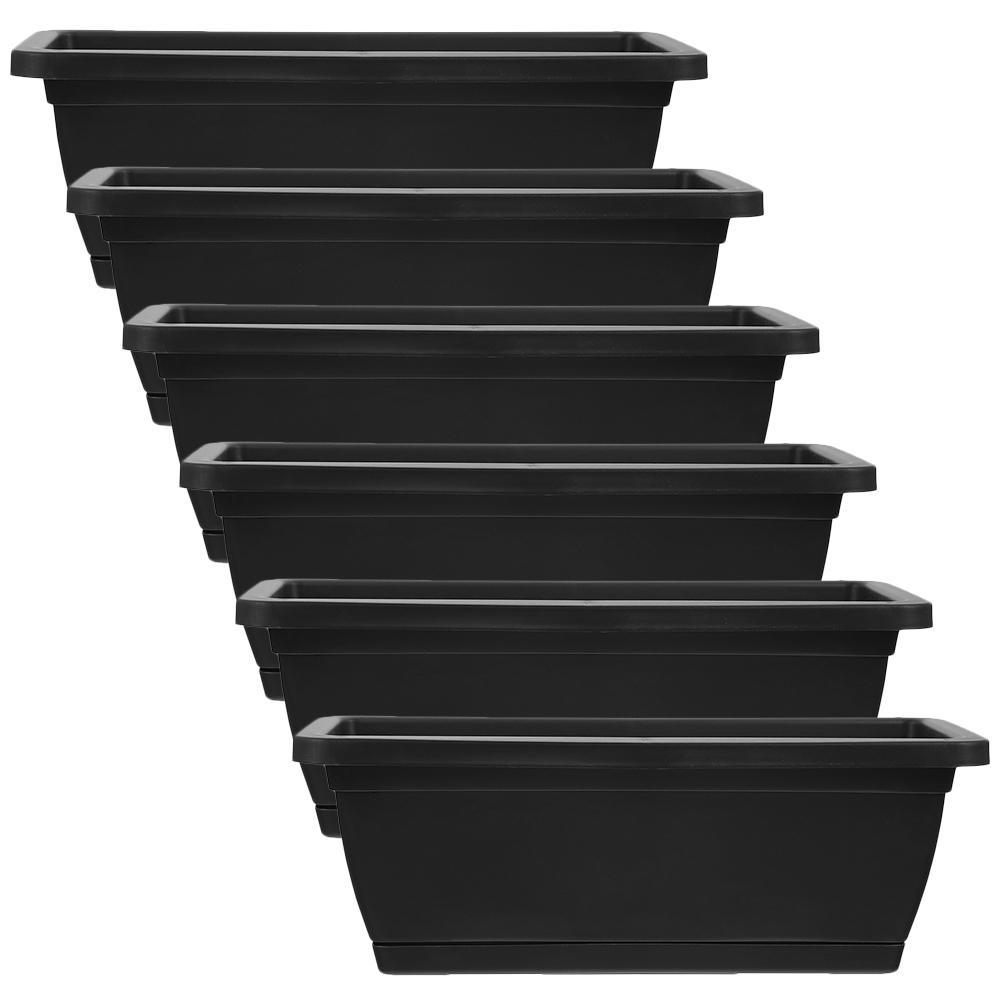 6Pcs Rectangular Flower Pots Outdoor Garden Boxes Plastic Planter Containers With Drainage Holes Pots 43x19x15cm чёрный