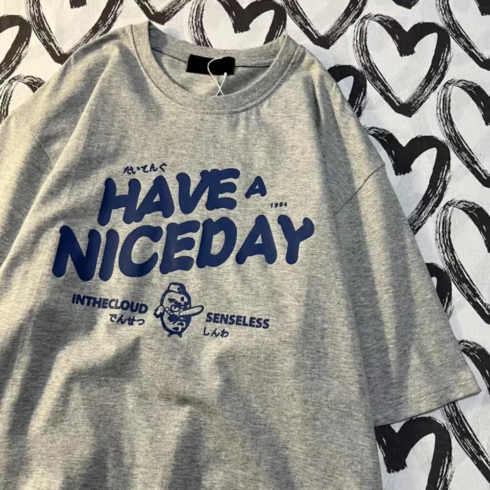 Original American Retro Letter Printed Short Sleeved T-shirt Men Women Trendy Brand Loose Ins Pure Cotton Half Sleeved T-shirt