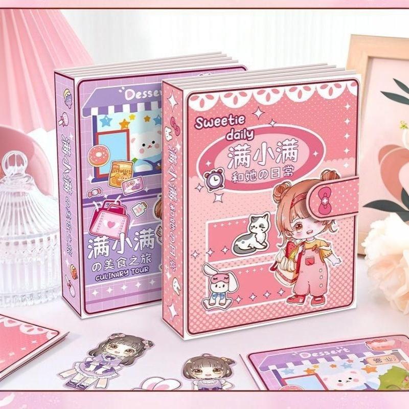 Cute Girl Sticker Quiet Book Reusable Dress Up Themed DIY Craft Activity Toy for Kids Toddlers Party Favor Home Play