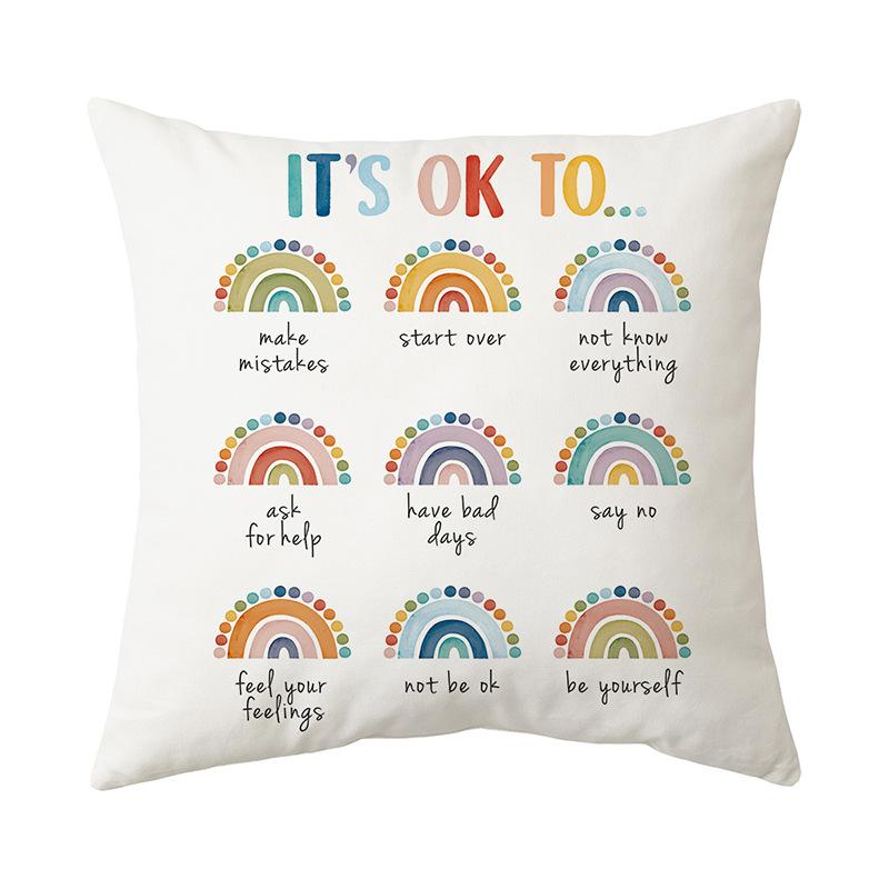 Rainbow Pillowcase Short Plush Letter Print Home Fabric Sofa Pillowcase Holiday Cushion Cover