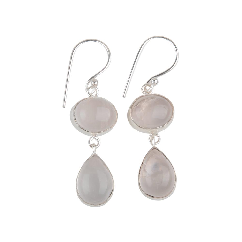 Natural Rose Quartz Gemstone 925 Sterling Silver Jewelry Handmade Earrings 1.88" EE-73-25