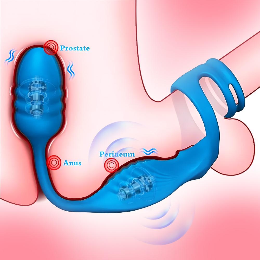 3 In 1 Vibrator Vibrating Penis Ring Anal Plug, Vibrating Cock Ring with Bullet, 10 Vibration Patterns, Remote Control, Sex Toys for Adult Men