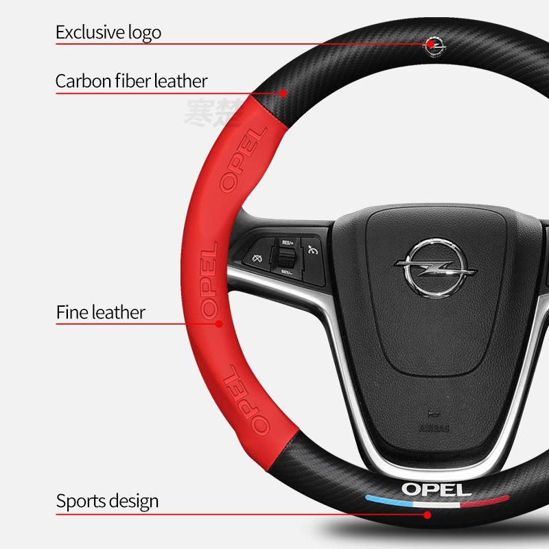 Dla Opel OPCline ASTRA CORSA INSIGNIA MOKKA VECTRA GTC Tigra Włókno węglowe Skóra Pokrowiec na kierownicę samochodową Akcesoria antypoślizgowe