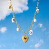 Youthway  Gold Plated Stainless Steel Love Heart Imitation Pearl Ceramics Pendant Necklace Trendy Versatile Accessories Gift