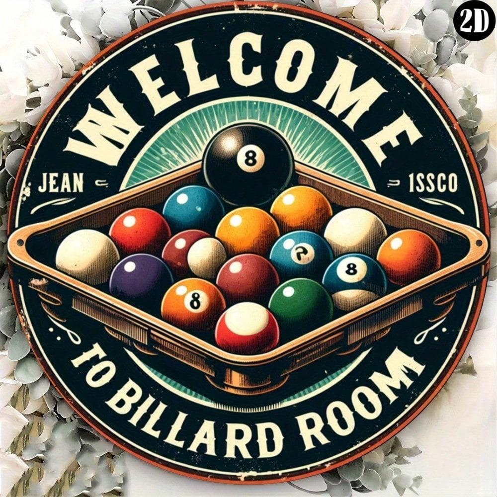 Segno di Latta Metallico Vintage Rotondo Palla da Biliardo Pool Decorazione Murale Per Bar Sala Giochi
