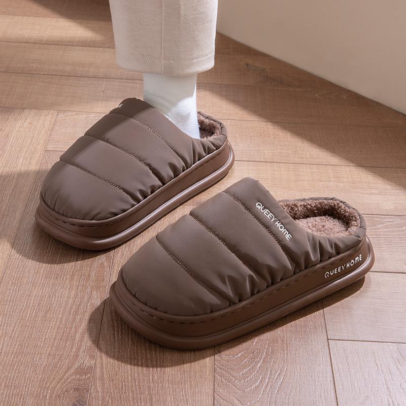 Waterproof Cotton Slippers for Men, Winter Warmth, Indoor Home, Thick Bottom, Plush Warmth, Anti Slip Cotton Slippers for Women