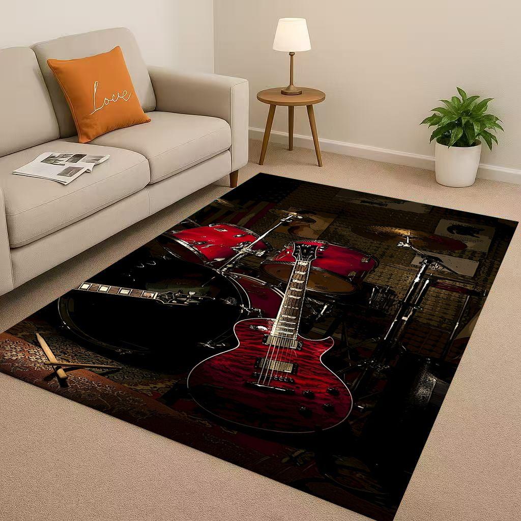Classic Drum Kit Drum Set Rock Music Instruments Living Room Non-Slip Area Rug Carpet for Bedroom Playroom Sofa,Home Doormat