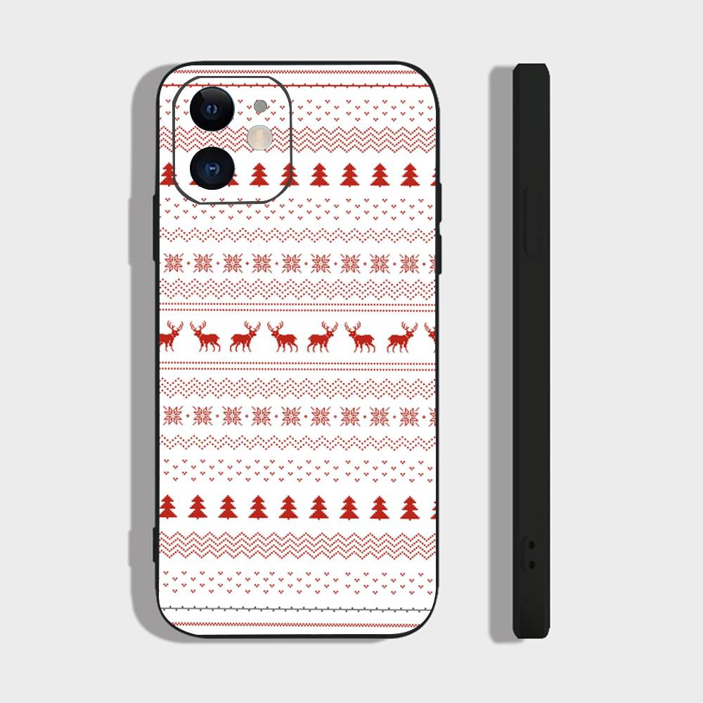 Retro Patterned Red Festive Phone Case For IPhone 17 Air 16 15 14 13 Pro Max 11 12 Black Silicone Cover