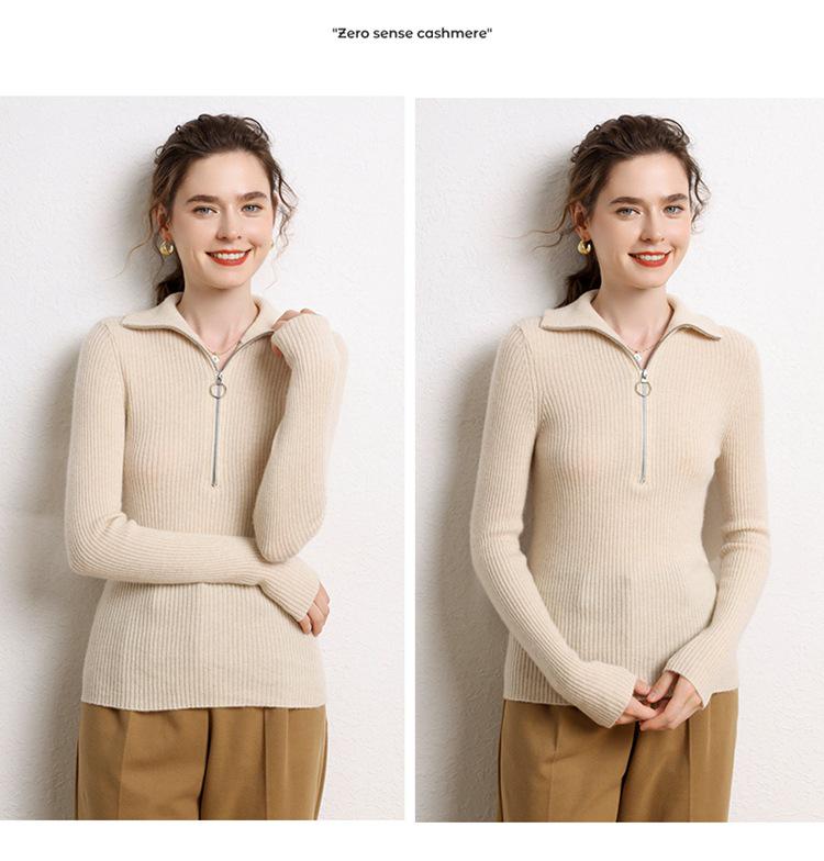 Women's Soft Cashmere Half-Zip Lapel Sweater - Slim Fit, Warm & Gentle Winter 2026 Style