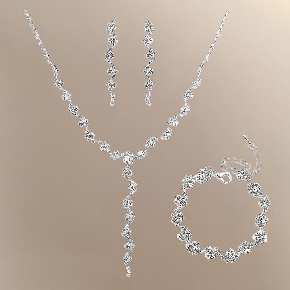 Copper Full Diamond Necklace Earrings Bracelet Flash Diamond Wedding Dress Accessories Bridal Accessories Set Women