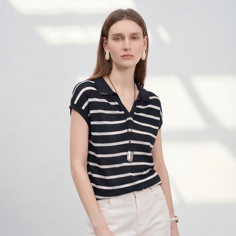 Women's Striped Lyocell Knit Polo Shirt