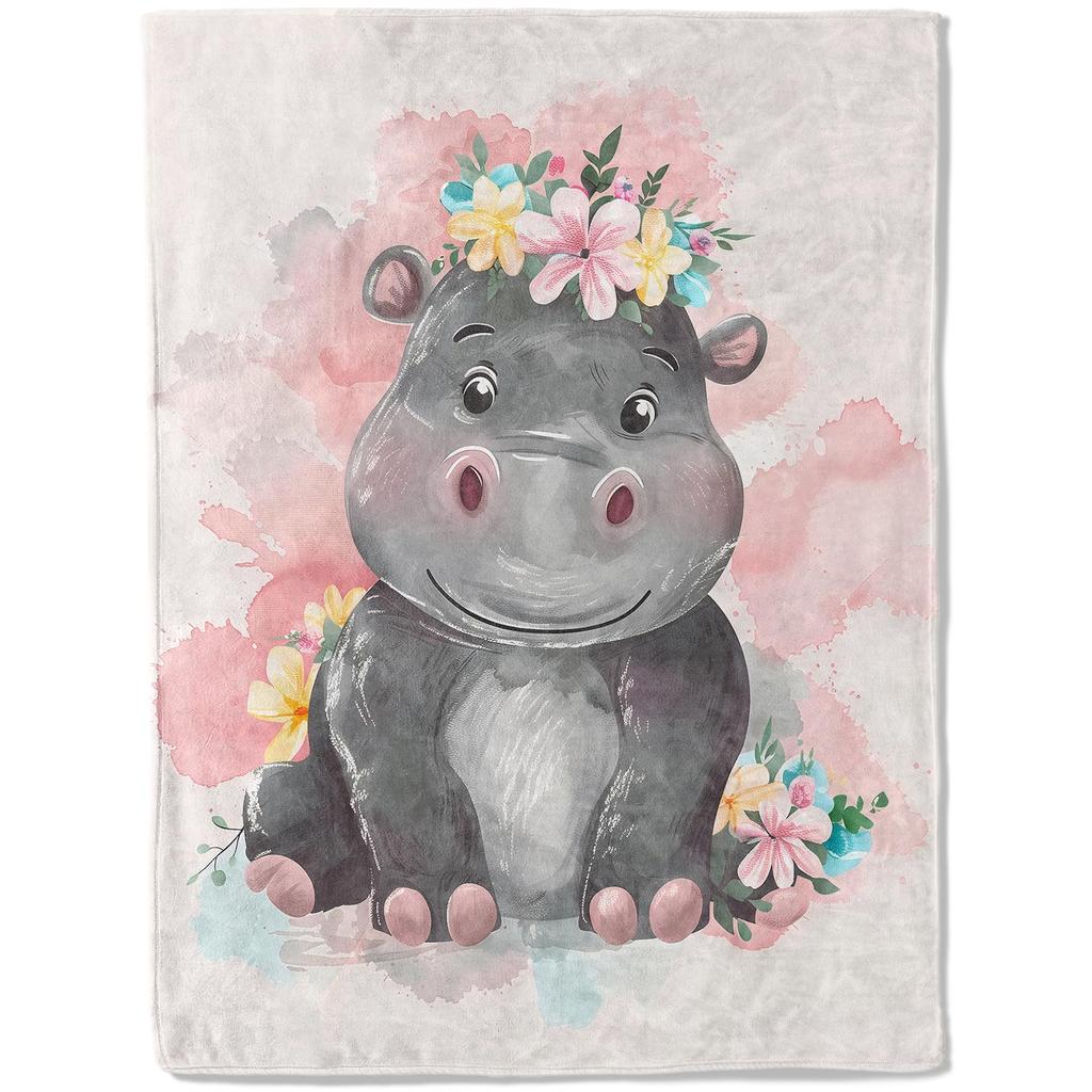 Lovely Hippo Throw Blanket Cute Cartoon Flannel Blanket for Couch Bed Travel Outdoor Home Decor Warm Fuzzy Blanket for Boys Girl