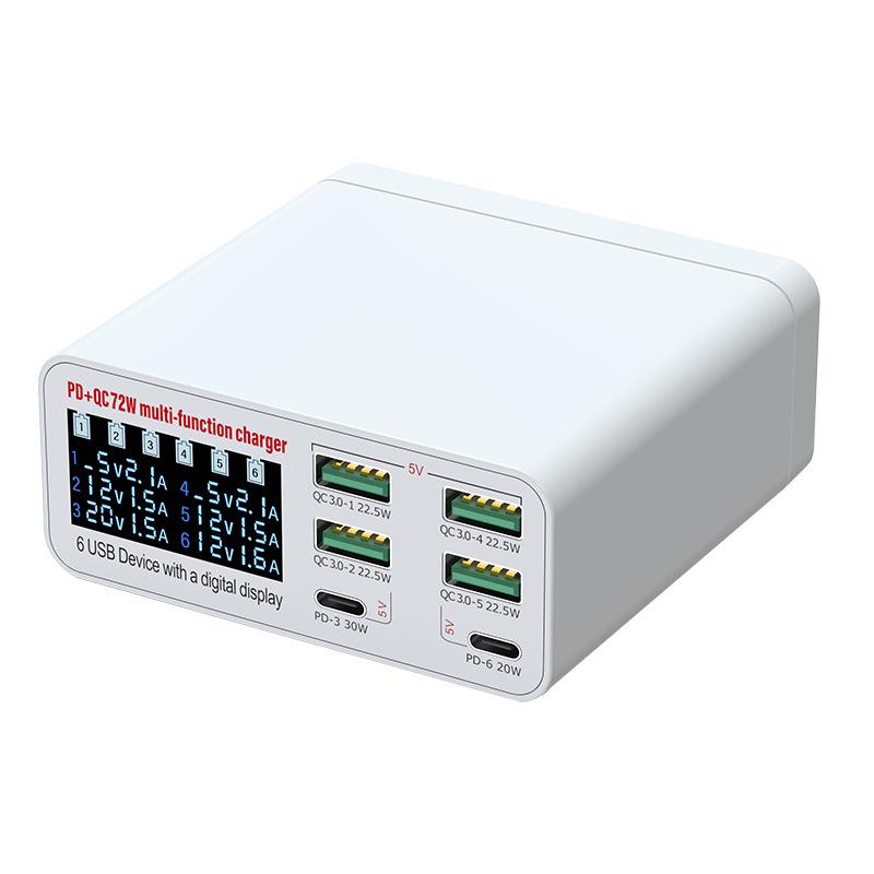

6-Port USB Fast Charger with Digital Display for Phones, Tablets, and Laptops US Plug