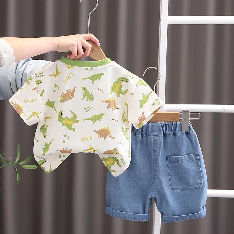 0-5-Year-old boy's short sleeved Set Children's cartoon dinosaur pattern T-shirt Cute two-piece set For boys
