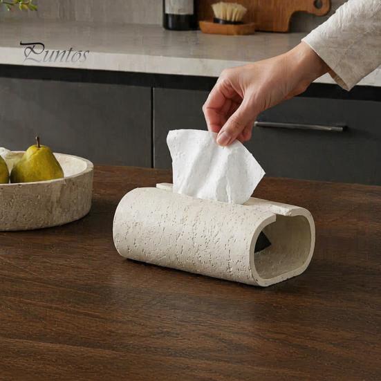 Soft Furnishing Ornament Sandstone Style Tissue Box Cover, Decorative Napkin Holder, Minimalist Travertine Cover Paper Towel Dispenser for Bathroom