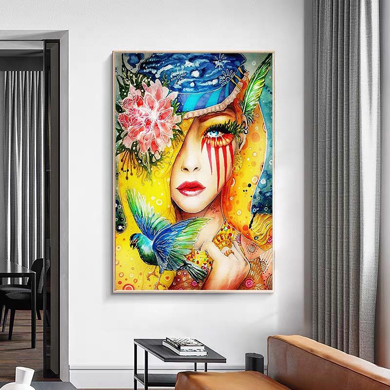 

Современная модная женская картина, принты на холсте, украшение для комнаты для девочек, плакаты, картины для интерьера, безрамное настенное искусство 21*30cm