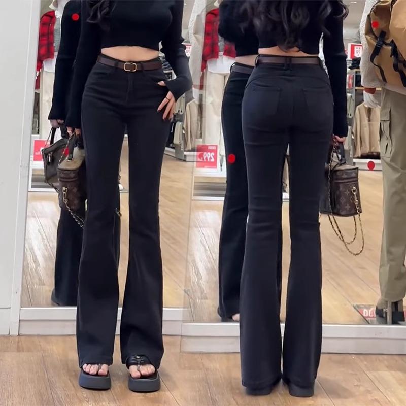 

Черные расклешенные джинсы с высокой посадкой и флисовой подкладкой большого размера для женщин Large