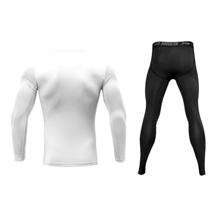 Li Ning Plain Round Neck Pullover Long Sleeve T-Shirt And Mid Waist Straight Leg Pants Fitness Suit Men Activewear White Black YUDT061-2+YULT057-1