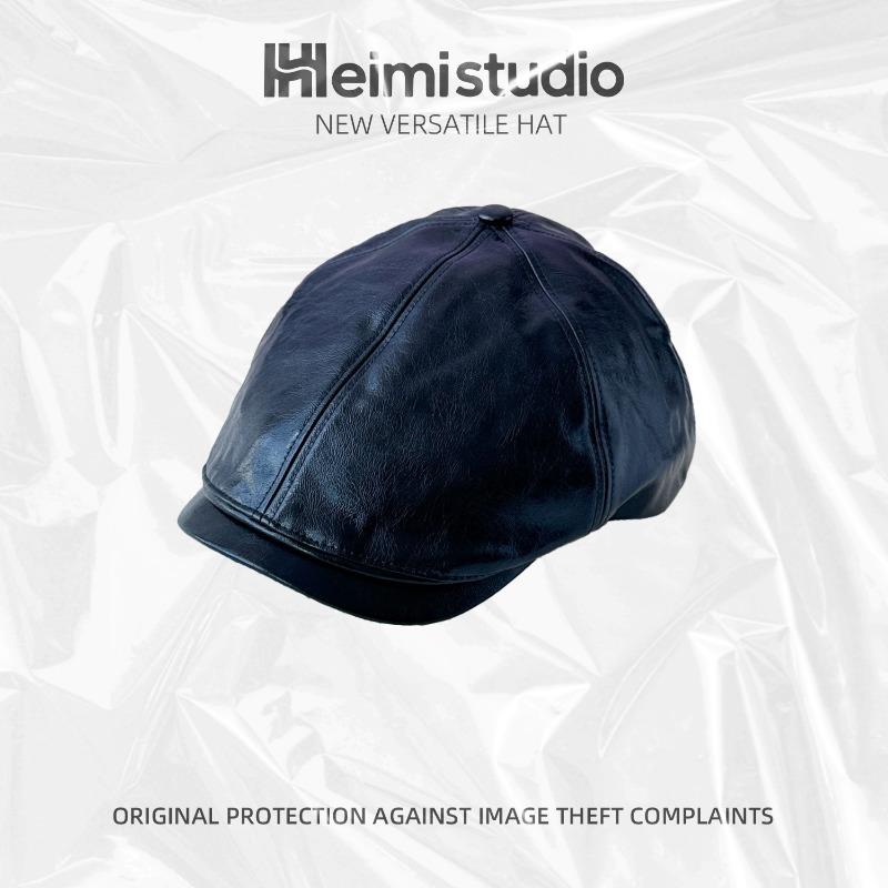 Vintage street trendy hat leather forward hat men's and women's autumn shiny leather beret fashion versatile painter hat