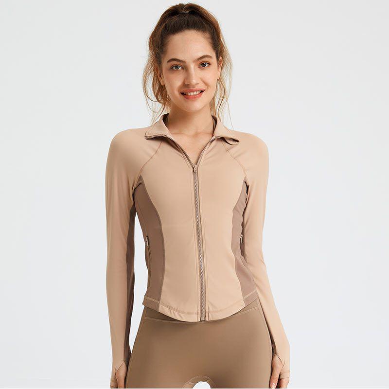Женская дышащая куртка для йоги 2025 года, цветные блоки, облегающий крой L