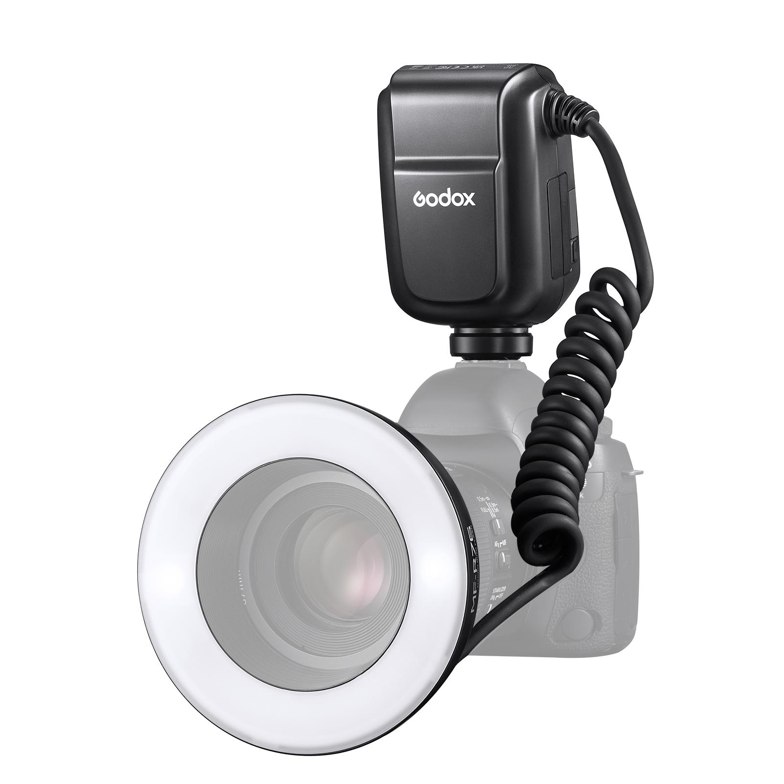 

Godox MF-R76N i-TTL Макрокольцевая вспышка GN14 10 уровней регулируемой яркости с адаптером 8 шт. TTL Macro Ring Flash Light чёрный