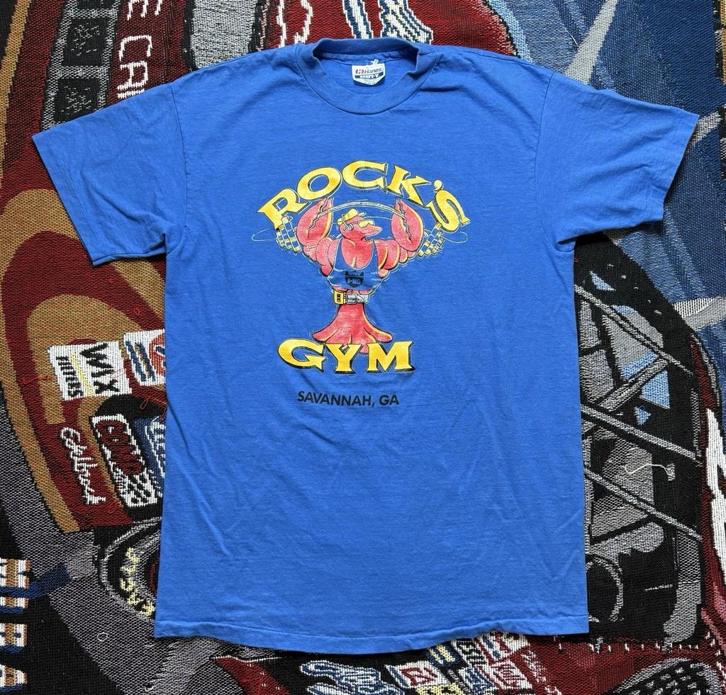 Vintage Rock’s Gym Shirt 80s Golds Gym Parody Savannah GA Hanes Large
