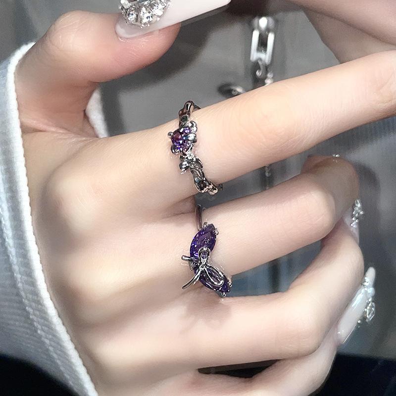 Temperament Bow Zircon Love Open Ring Personality Sweet And Cool White Stacked Wearing Niche Index Finger Ring