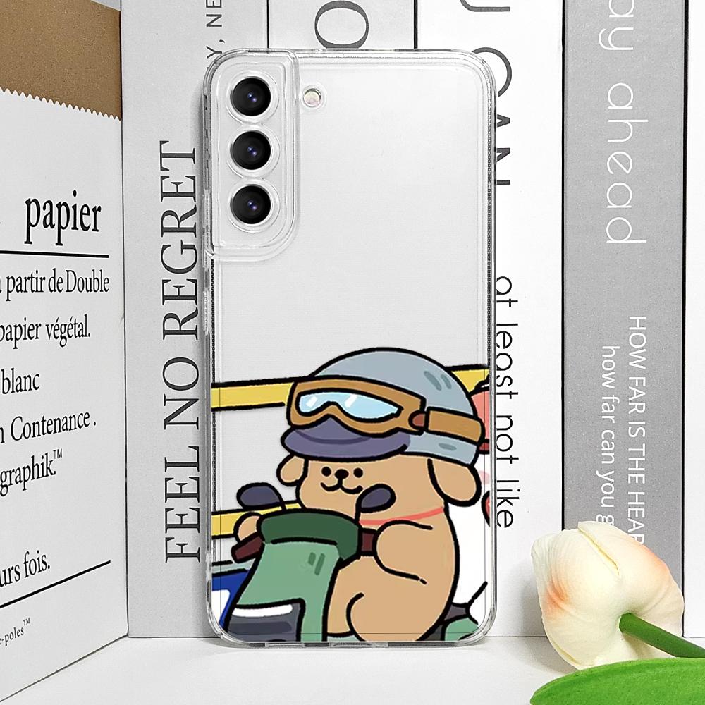 Cartoon Motorcycle Dogs Couple Phone Case for Samsung Galaxy S21 S22 S23 S24 S25 Ultra Plus FE Clear Covers Paired Lovers Fundas