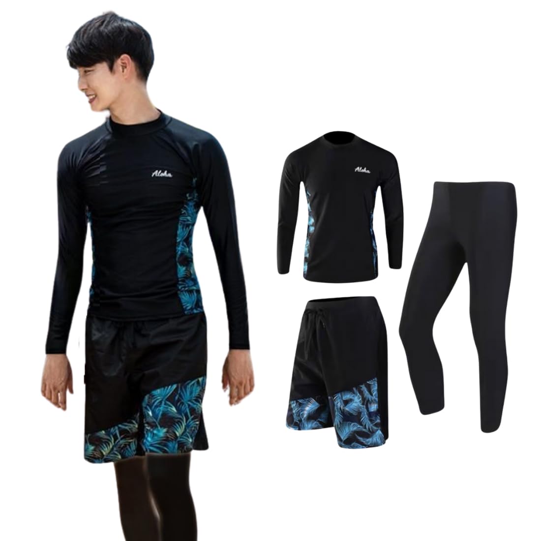 

Рашгард Купальник Комплект Топ с длинным рукавом и низ Комплект Леггинсы Шорты для серфинга Фитнес Мужской Защита от УФ Большой размер Пляж Горячие источники Плавание Амфибия